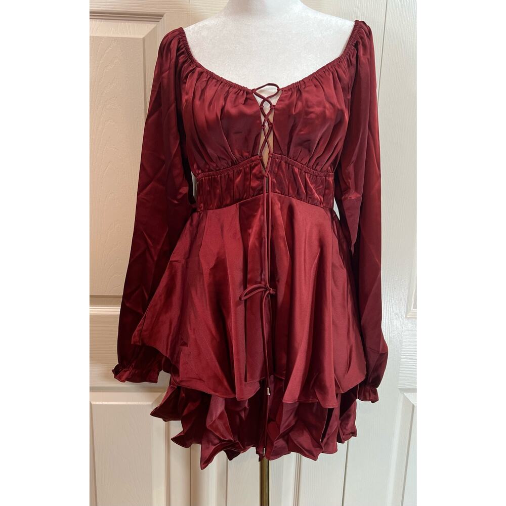 Papermoon Burgundy Long Sleeve Mini Romper Dress